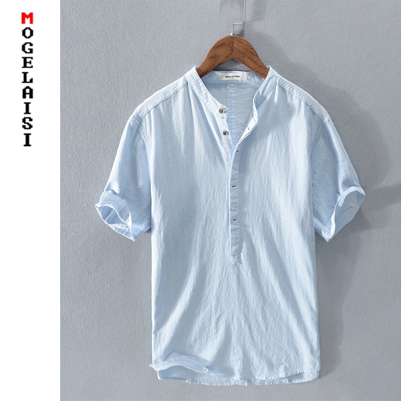 Chemise d'été à manches courtes pour homme, top bleu, respirant, solide et doux, RC210, collection