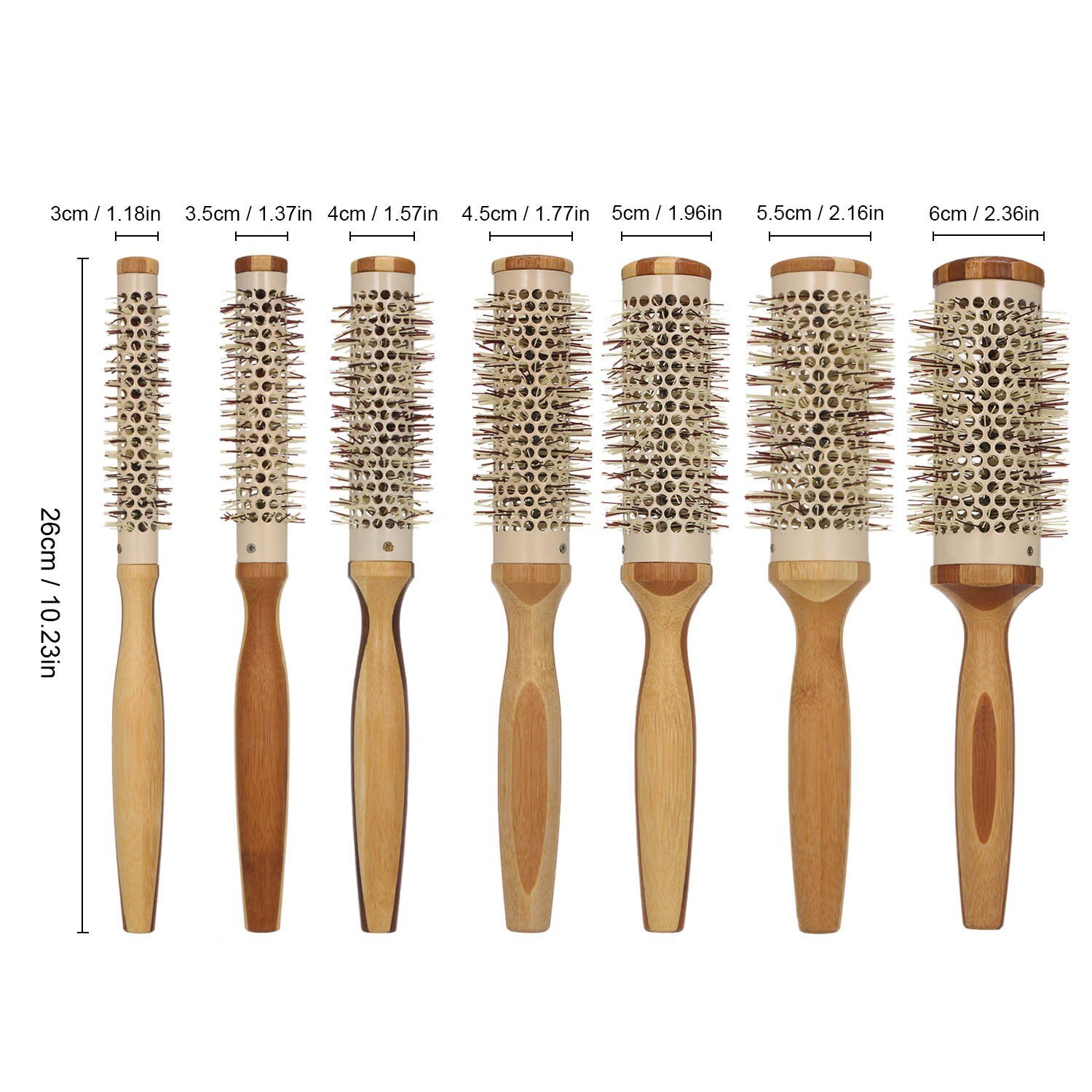 Cepillo de madera Natural con cerdas de nailon, secador de pelo redondo, estilismo