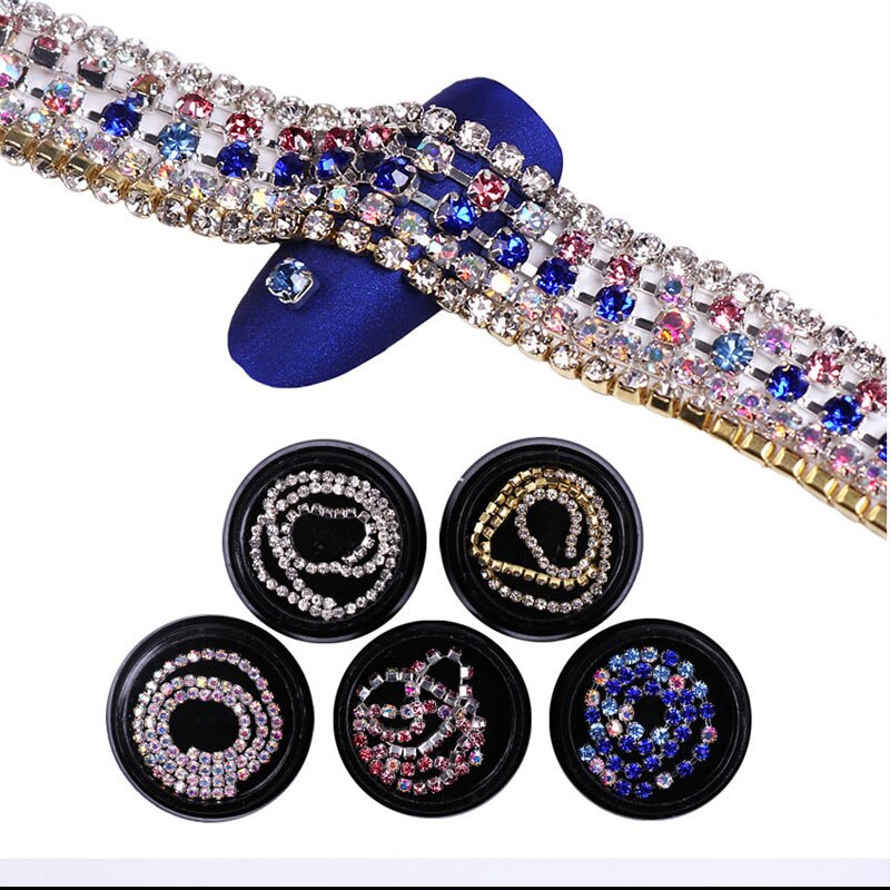 1 box Nail Art Platte Vorm Metalen Nail Art Kralen Crystal AB Steentjes Steen Manicure Decoratie