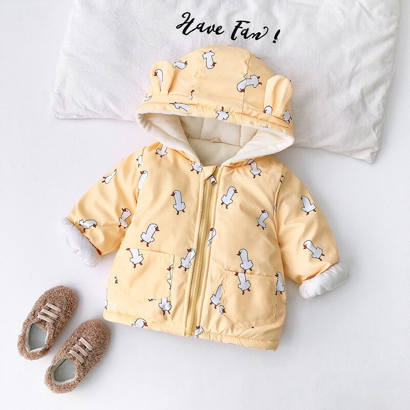 Winter Warm Baby Meisjes Katoen Donw Dikke Fleece Hooded Cartoon Parka Bovenkleding Jongens Kids Jassen Sneeuw Wear Jassen Casaco: Duck / 18m