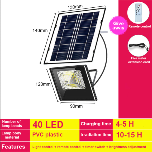 2 head outdoor solar spotlights Aluminum Waterproof Super Bright Solar Street Flood Wall Light With Remote Exterior solar lights: 40led 1head