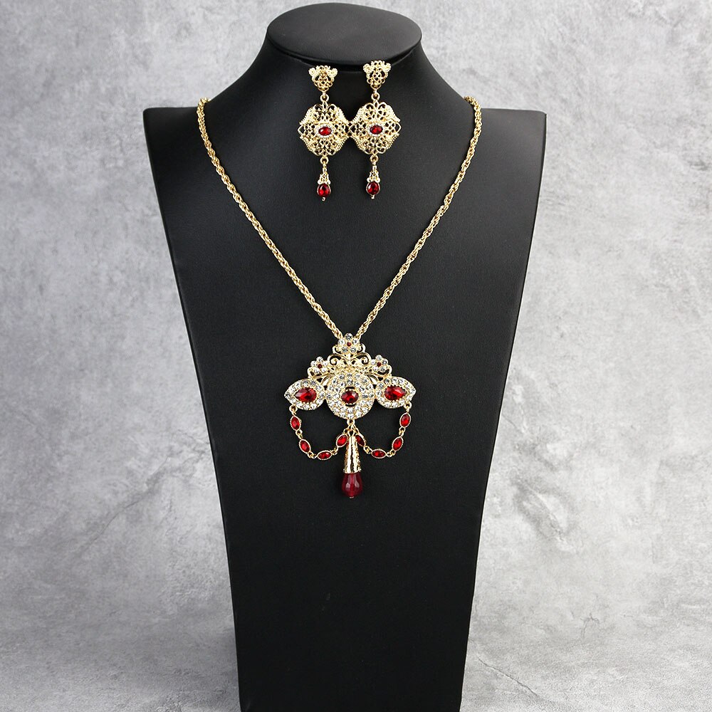 Sunspicems Marokko Bruiloft Sieraden Sets Goud Kleur Earring Lange Hanger Ketting Arabische Bijoux Bridal