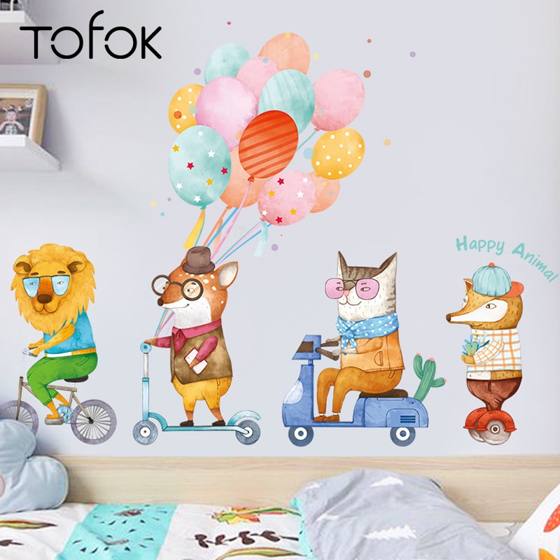 Tofok Słodki szczęśliwy balony ze zwierzętami naklejki ścienne wodoodporny pvc salon dla dzieci pokój dekoracja przedszkola diy na drzwi robić szafki, okna naklejki