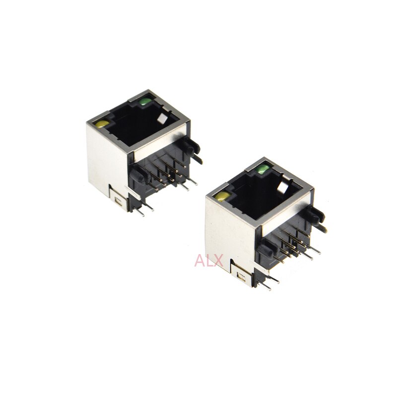 10 stk  rj45 netværk ethernet hunstik med lys ret vinkel 56 8 p 8c hun jack stik