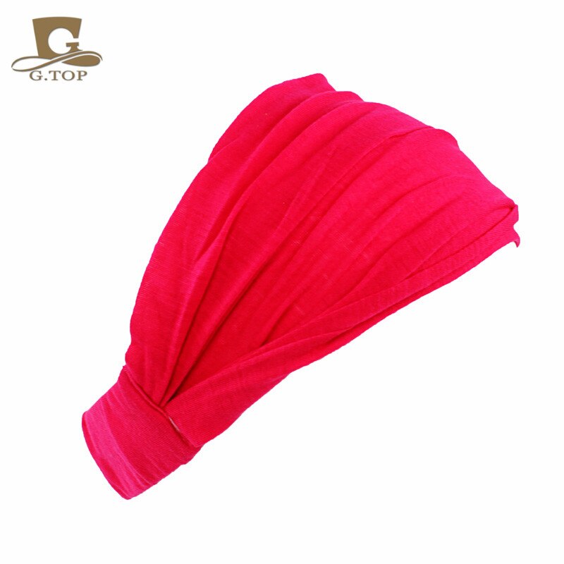 Diadema de algodón para mujer, turbante, bandas elásticas para el cabello de Color sólido, diadema para Yoga, diadema para el cabello de maquillaje, Bandana 2 en 1, accesorios para el cabello: Rojo rosado