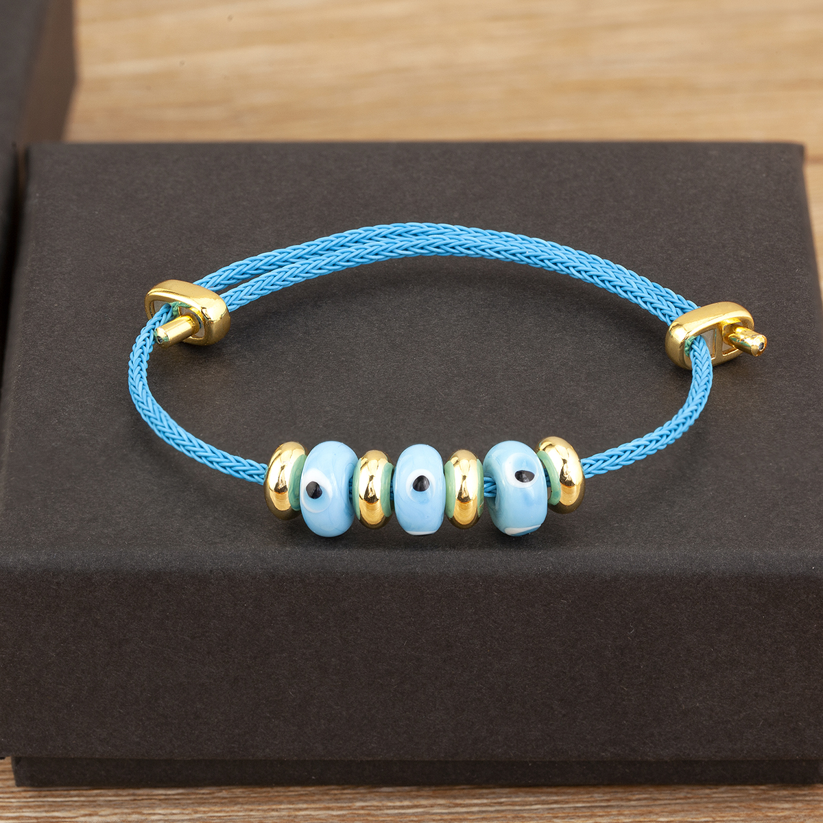 Nidin nueva pulsera de cuerda de ojo malvado turco de la suerte ajustable para mujeres estilo Punk de personalidad de joyería: VERMEIL