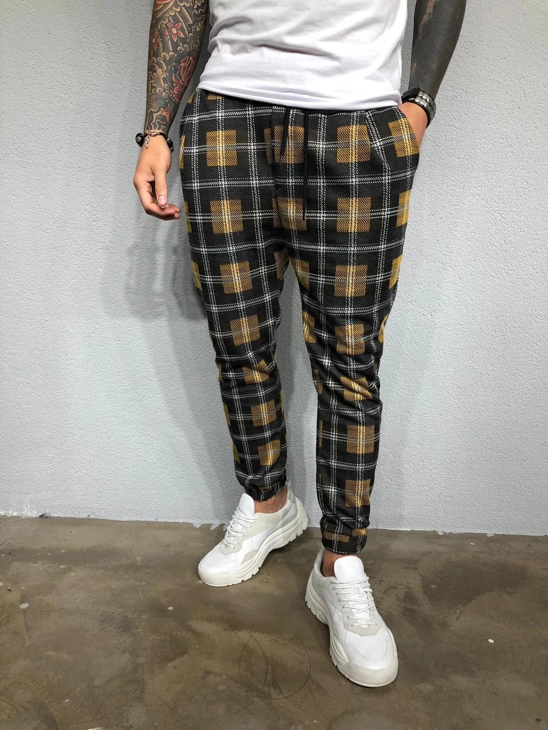 hommes pantalon ajusté à carreaux pantalons décontractés joggeurs Jogging pantalon maigre grande taille hommes pantalon