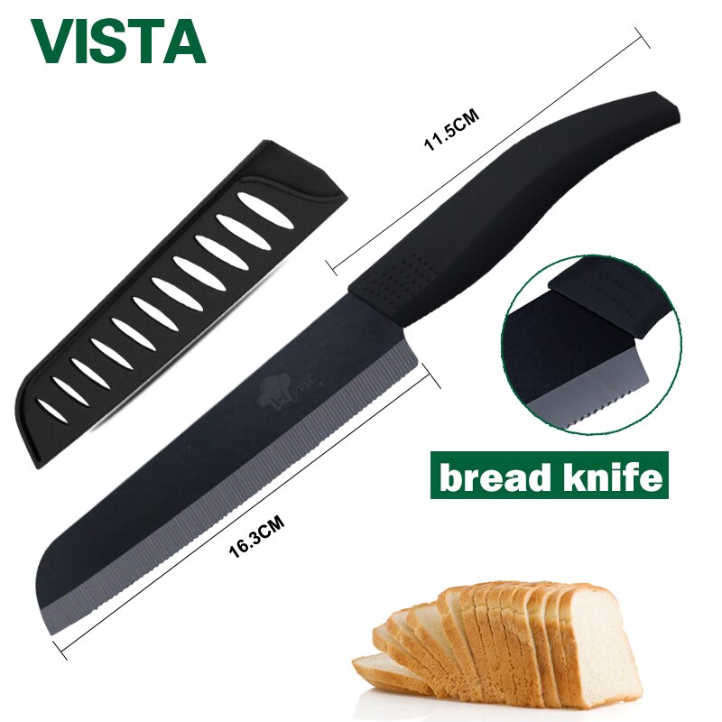 Brödkniv servad tårtkniv svart blad 4 färg 6 tum ergonomiskt handtag keramisk brödkniv matlagningsredskap kökskniv