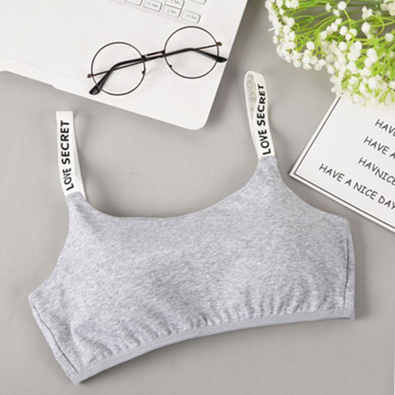 Sujetador de algodón con relleno desmontable sin costuras para mujer, sostén Sexy informal con estampado de letras sin anillo de acero, sujetador transpirable para fitness: Gray
