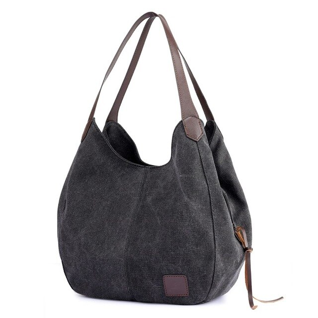 Women's Canvas Handbags Female Hobos Tote Messenger Bags Single Shoulder Bags Vintage: Black