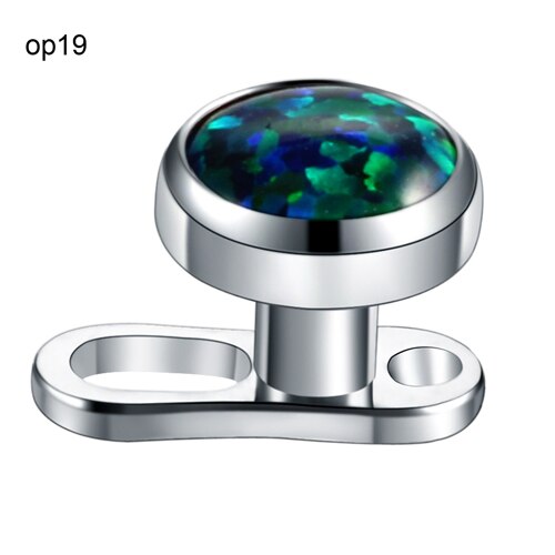 1PC G23 Titanium Micro Dermal Anchor Set Base 2 Holes with Opal Stone Top Dermal Piercings Skin Diver Surface Rings Body Jewelry: T1516