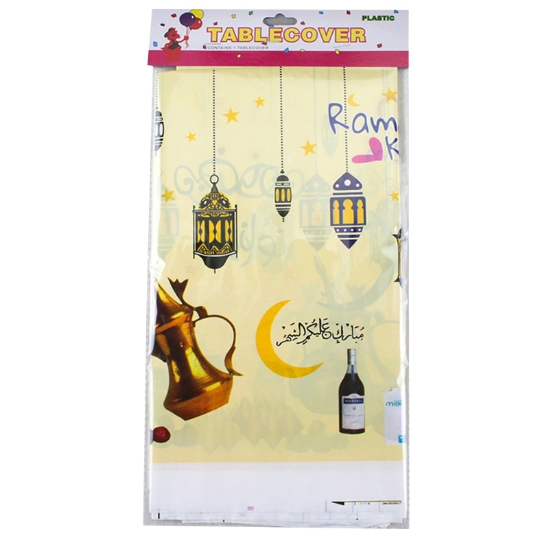 95AA Wegwerp Eid Mubarak Tafelkleed Pe Plastic Materiaal Ramadan Decoratie