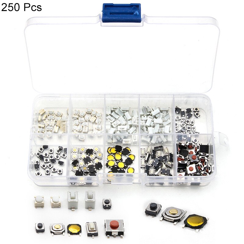 Tactile Push Button Switch Kit 10 models 250 pcs Micro Momentary Switch Car Remote Control Button Switches Assortment Set: 10 models 250pcs