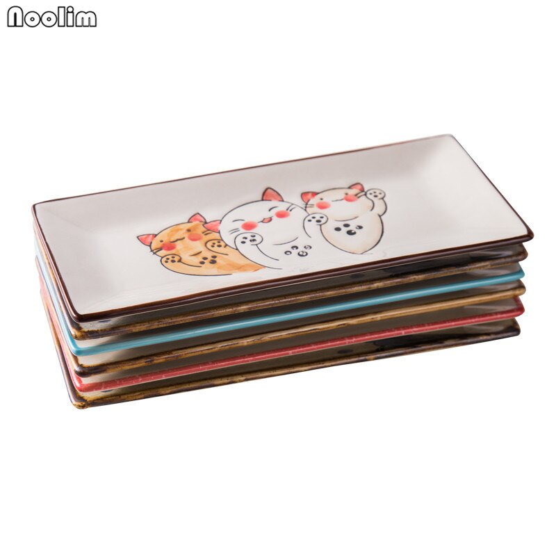 NOOLIM Japanischen Stil Keramik Platte Sushi Platte Kreative Persönlichkeit Rechteckigen Hand Gemalt Katze Platte Haushalt Geschirr
