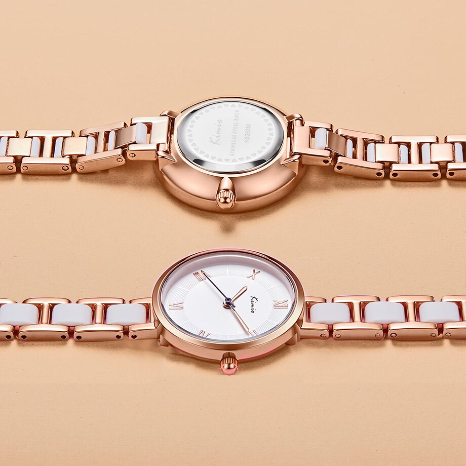 KIMIO Frauen Weiß Nachahmung Keramik Armbinde Uhren Einfache Große Zifferblatt Damen Quarzuhr Römischen Skala Armbanduhr
