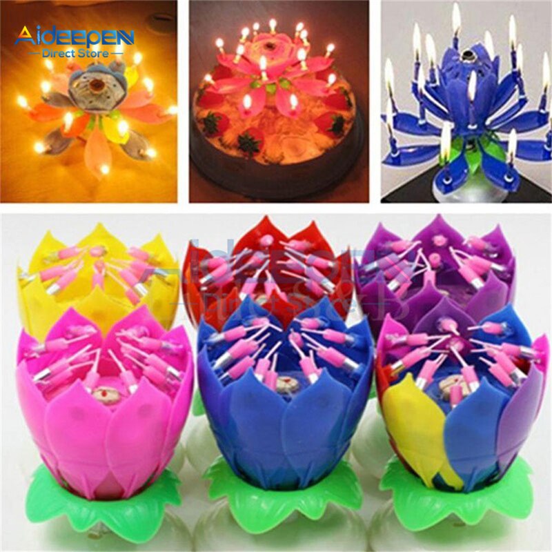 LotusBirthday-Velas giratorias de música, coloridas velas giratorias, Festival de Navidad, música decorativa, de boda, decoración de pasteles DIY