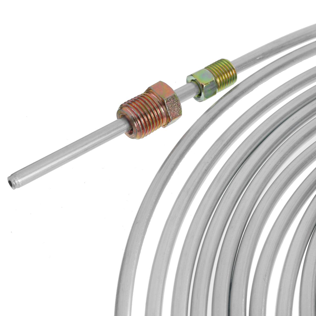 25Ft Coil Roll of 3/16"OD Steel Zinc Brake Transmission Line Fuel Tubing Kit with 16 Fittings Replacement Accessories 7.62m