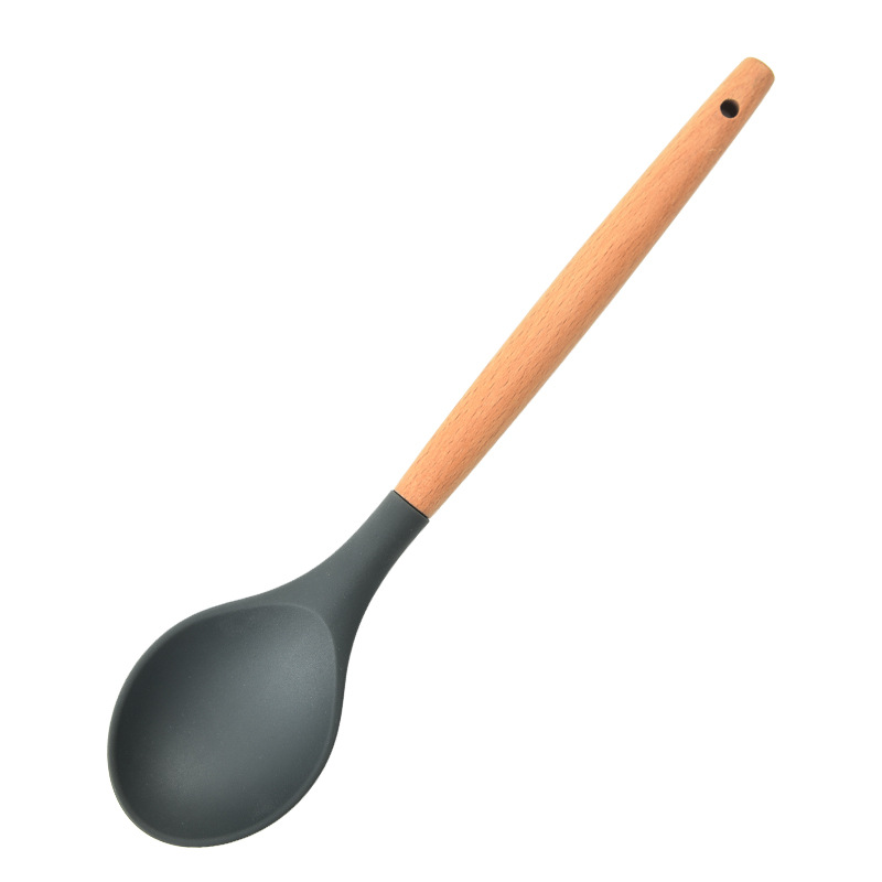 Silicone Kitchen Cooking Spatula Spade Turner Soup Spoon With Wooden Handle Baking Tools: plum