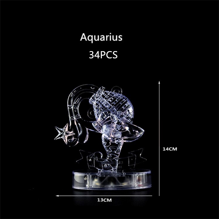 Assembly Horoscope 3D Crystal Puzzle Flashing LED Light Kids 12 Constellations Horoscope Jigsaw Puzzle Toys For Kids: Aquarius