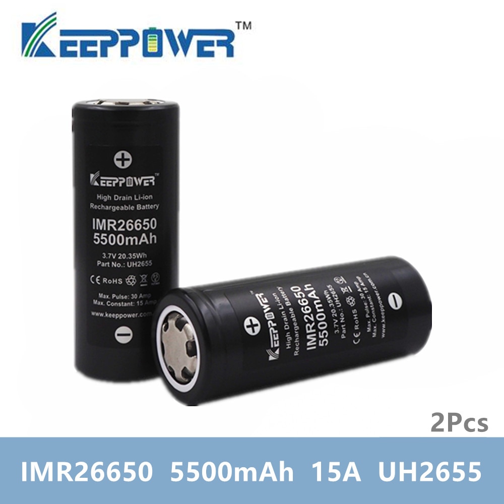 2 stuks KeepPower IMR 26650 batterij IMR26650 5500mAh 15A ontlading 3.7v lithium batterij Originele batteria