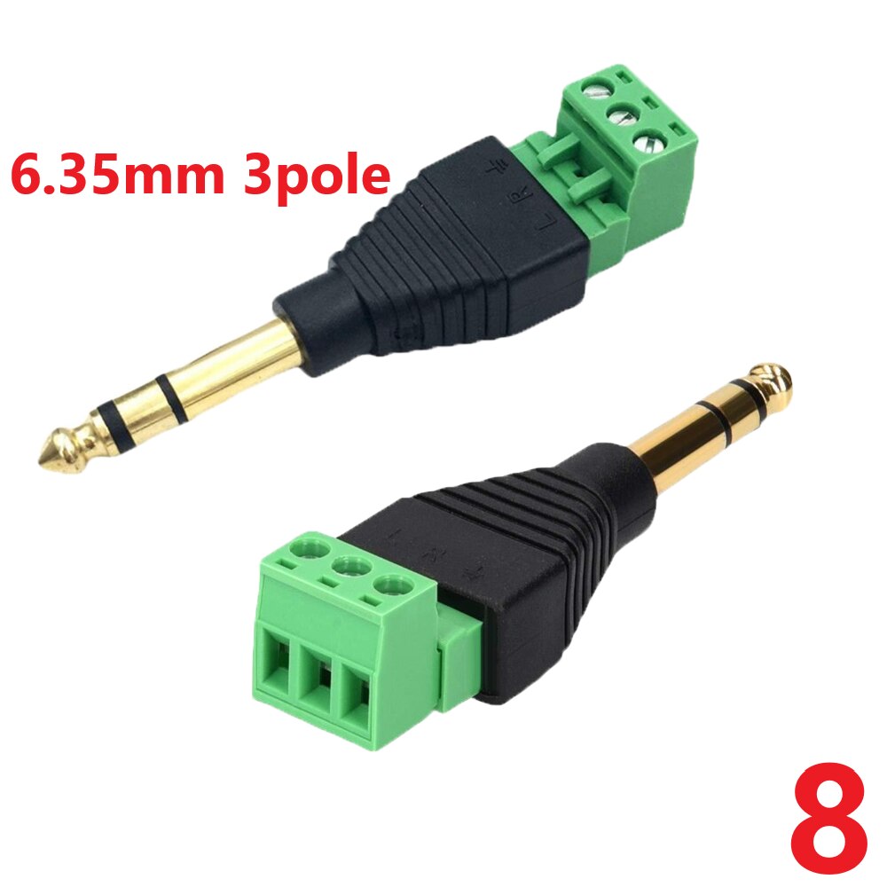 2.5mm 3.5mm 6.35mm 3/32 " 1/8 " 1/4 " jack stereo hane hona video av balun skruv 2 poler 3 poler 4 poler terminal kontakt kontakt: 6.35mm 3 polig hane