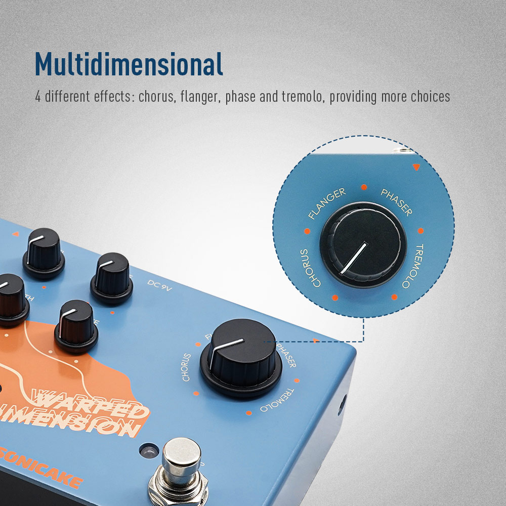 SONICAKE Warped Dimension Digital Modulation Guitar Effects Pedal 4 Mode of Chorus, Flanger, Phaser & Tremolo QDS-03