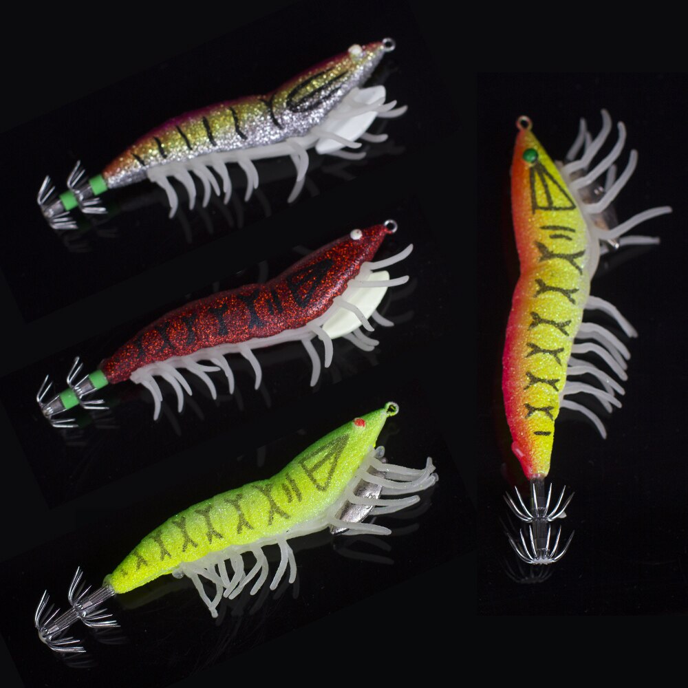 fishing Lure eging Squid jig egi bait fishing octopus wooden shrimp Cephalopod Wood shrimp octopus lures: 4 pcs color