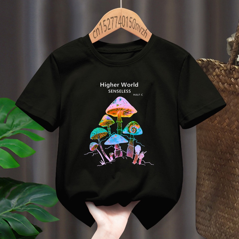 Higher World Senseless Funny Mushroom Women T-shirt Girl Black 90S Harajuku Y2K Kawaii T shirt Female Summer Clothes