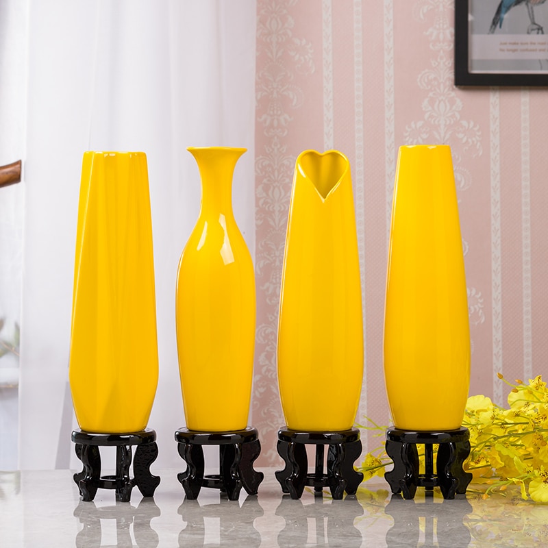 30cm luksus europa gul keramik vase boligindretning porcelæn dekorativ blomstervase til bryllupsdekoration