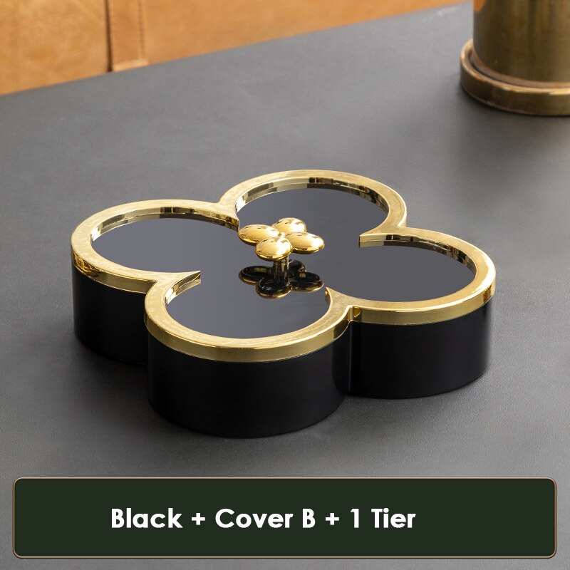 Bloem Vorm Snack Dienblad Decoratieve Plastic Verdeeld Snack Borden Kommen Voor Familie Party Candy Noten Opbergdoos Met Deksel: Black B 1 tier