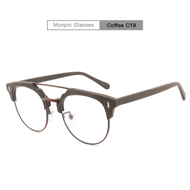 Japanese Brand Acetate Glasses Frame Man Women Wood Grain Myopia Computer Eyeglasses Eyewear Prescription Spectacle Metal: C19