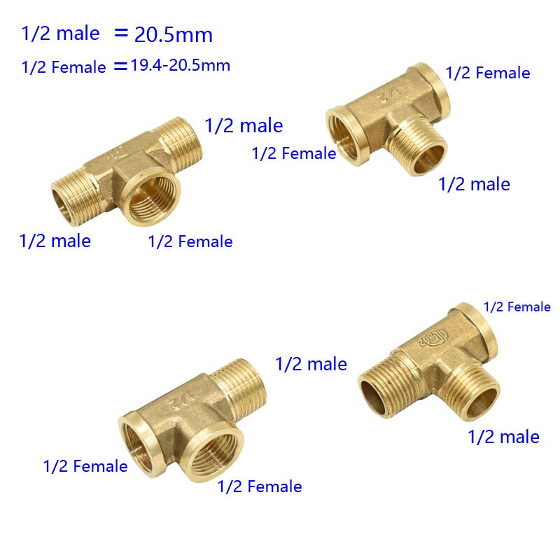 Brass Plumbing male 1/2 Tee Connector Female coppe... – Grandado