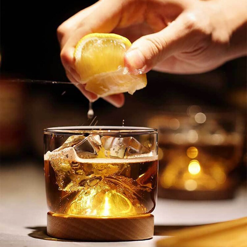 Huis Keuken Whiskey Glas Mountain Houten Bodem Wijn Transparant Glas Cup Voor Whiskey Wijn Wodka Voor Bar Club