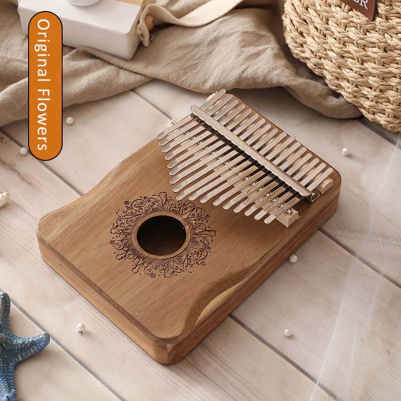 Kalimba 17 Keys Thumb Piano Handguard Wooden Mahogany Body Musical Instruments Kalimba Piano Music Box: Original Flowers