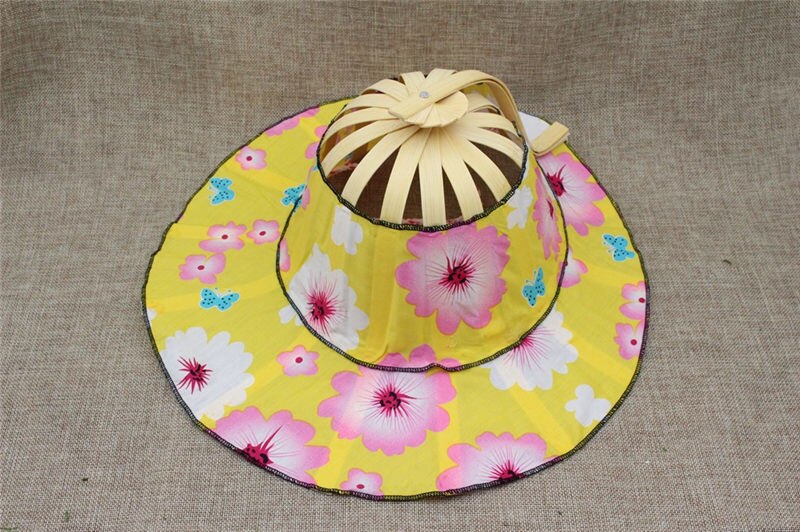 Gorra de viaje plegable para mujer y niña, gorro de tela Floral, de bambú, para verano: YELLOW
