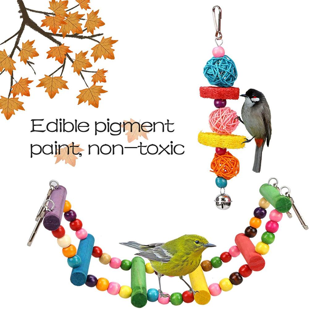 Juego de juguetes para pájaros, columpio masticable de entrenamiento, loro pequeño, hamaca colgante, campana para jaula, juguetes con escalera, 14 Uds.