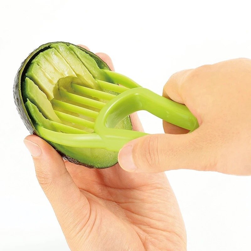 Rebanador de aguacate 3 en 1, rebanador de manteca de karité, pelador de frutas, separador de pulpa, cuchillo de plástico, utensilios para vegetales de cocina