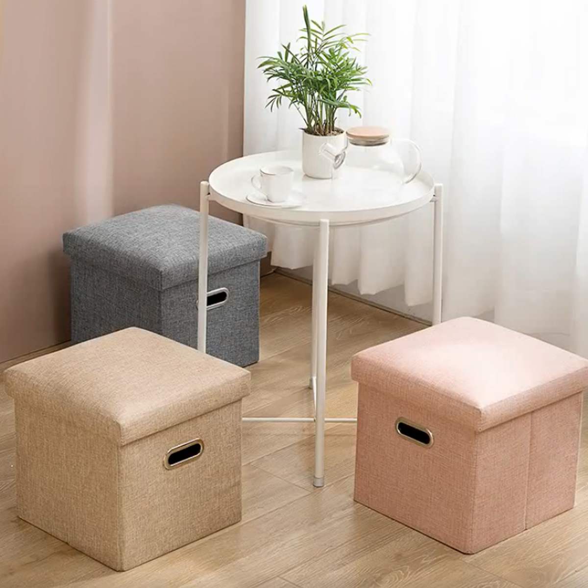 Multifunktionell vikbar tygförvaring pallbänk liten soffa minimalistisk konstnärlig stil barnstol fotpall 31 x 31 x 31cm