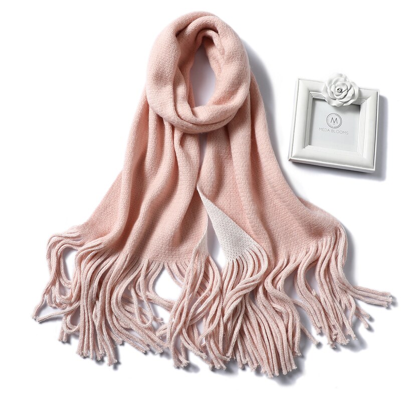 Winter kasjmier sjaals voor vrouwen gebreide dikke warme omslagdoeken en omslagdoeken dames pashmina lange maat bandana foulard: Wj86-10 roze