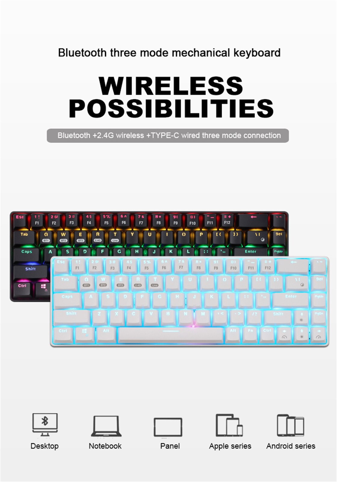 Bluetooth mechanical gaming keyboard 68-key wireless and wired dual-switching multi-device 3-mode wireless wired keyboard#30