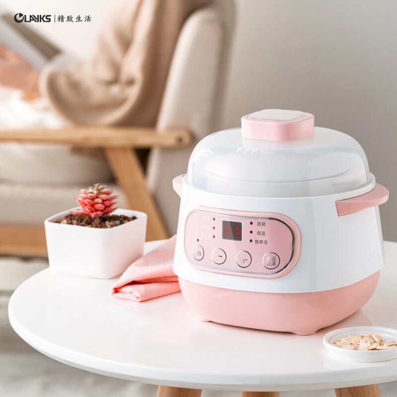 Slow cooker steamer porridge and soup Water Stew Pot 200W Smart Reservation+Timing Electric Cooker Stew 1L Household: Pink Saucepan 220v / AU