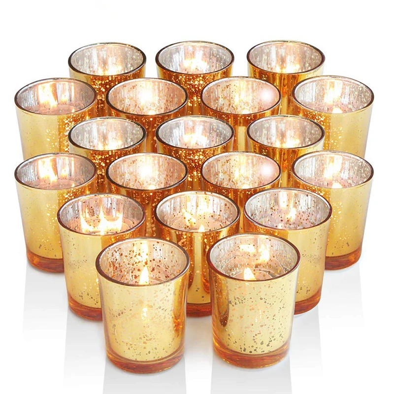 Gold Votive Candle Holder 12Pcs Speckled Glass Tealight for Wedding Parties Hotel Cafe Bar Birthday Home Decoration Party