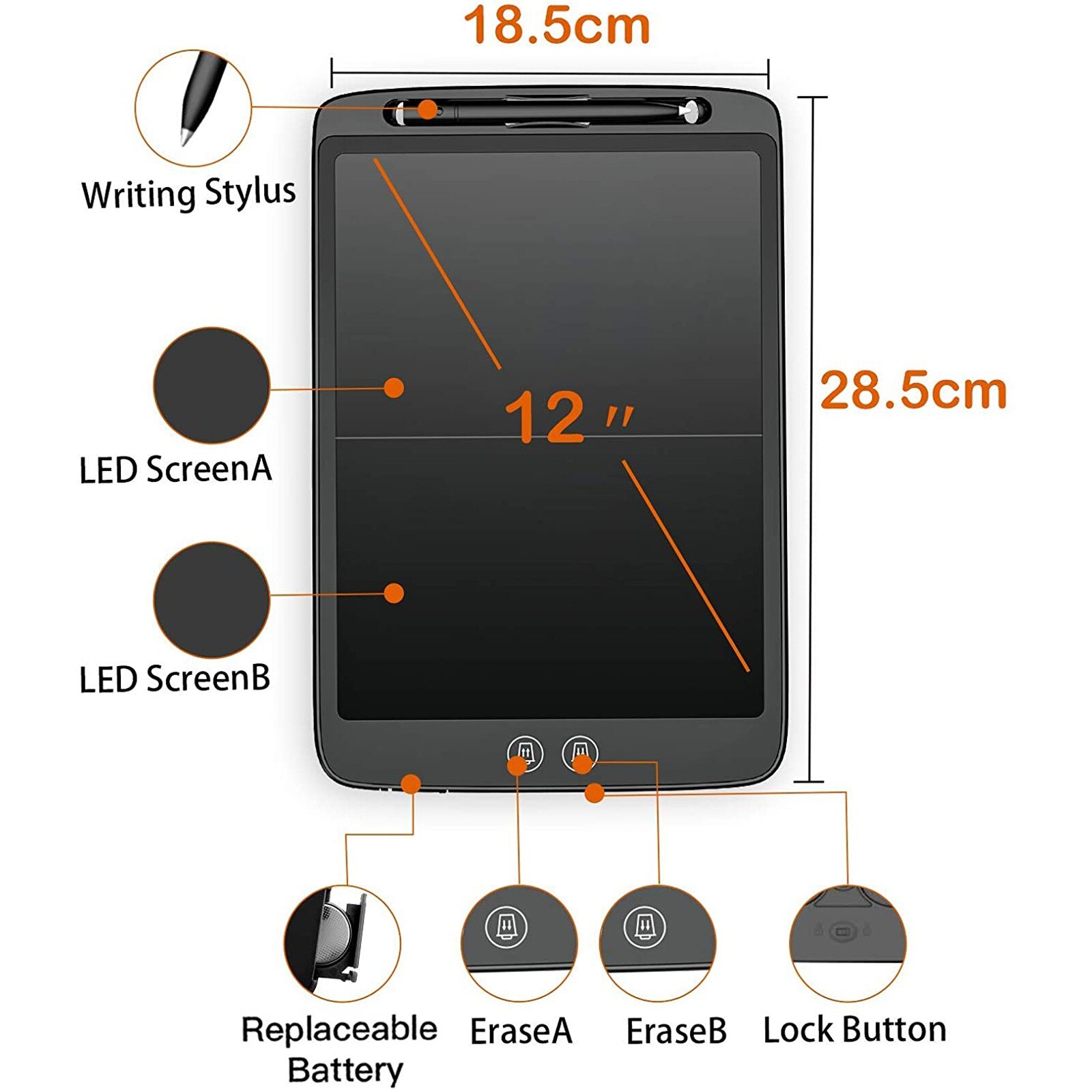 12Inch LCD Handwriting Board with Stylus Magic Board Split Screen Graffiting Drawing Board Writing And Correction Board