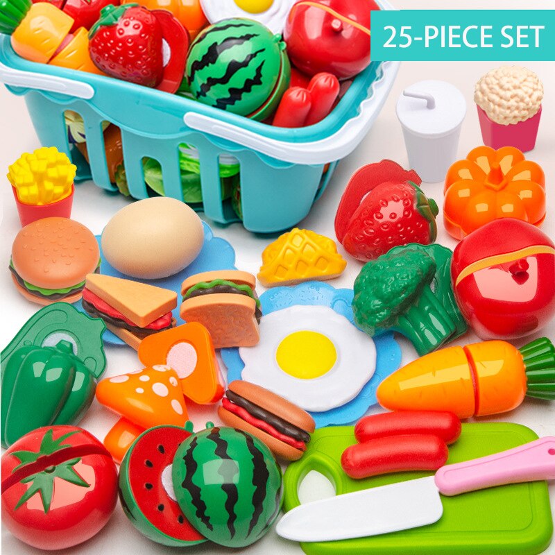 Kit de cocina de plástico para niños, juego de simulación de frutas y verduras, juguete educativo para cortar, de cumpleaños, 150 piezas: 25-piece set