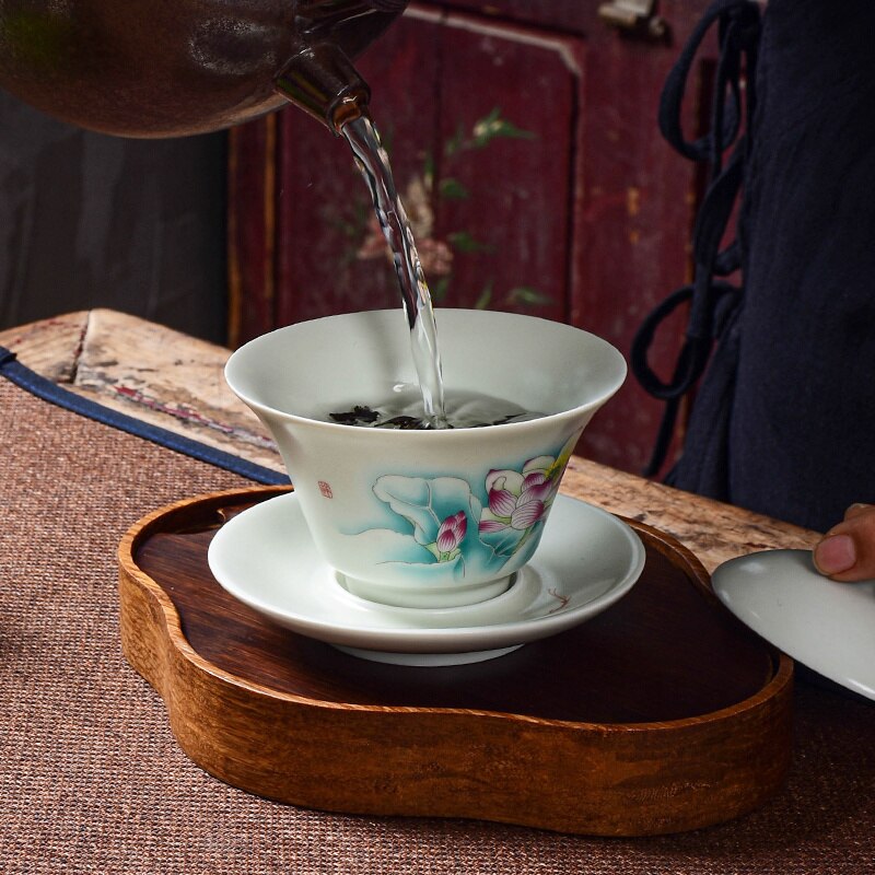 Ru Kiln Every Pottery Sancai Gaiwan Master Cups Hand Painted Peach Tureen Kung Fu Tea Tureen Chinaware Office Decoration