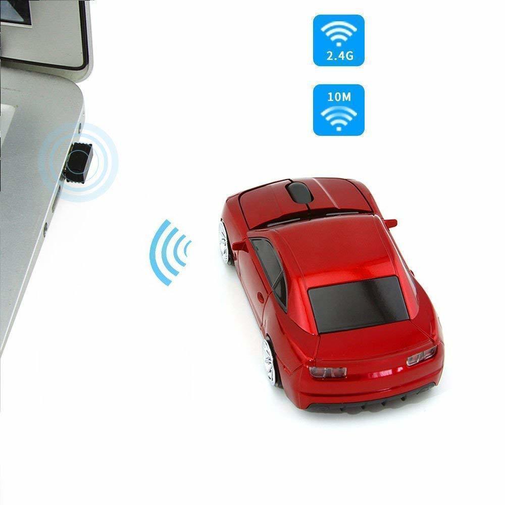 CHYI-ratón de ordenador inalámbrico para niños, Mini Mouse óptico 3D con receptor USB, 1600 DPI, Cool Sport Car