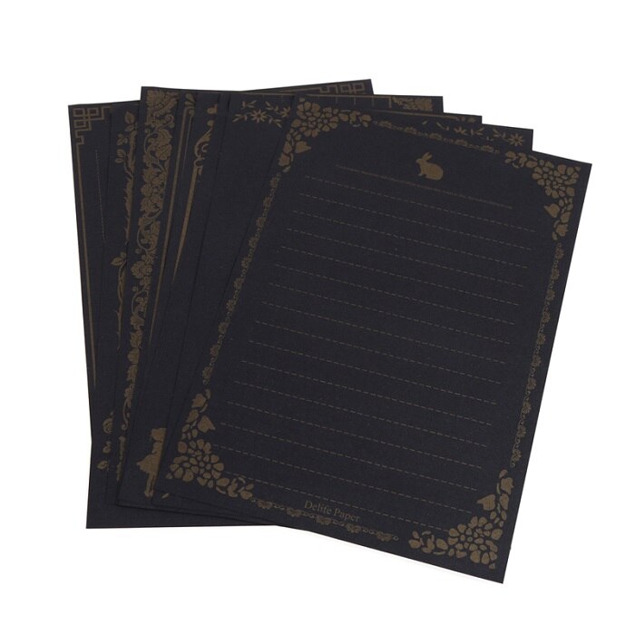 8 Sheets Vintage Retro Writing Stationery Paper Pad Note Letter Set D14: black