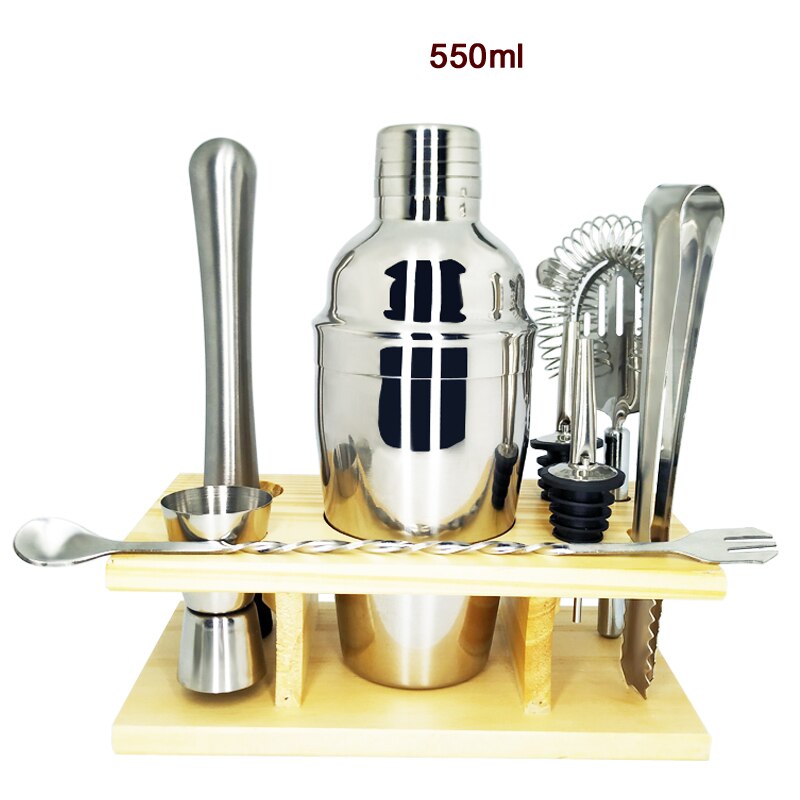 Kit de Bar 2-10 pièces | Ensemble d'outils de Bar avec support en bois , ensemble de secoueurs à Cocktail professionnels et outils de Bar: Package 2 550ml