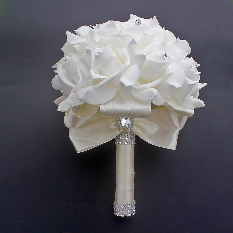 Tanie Prom Baby Blue broszka z kwiatem bukiet ślubny De Mariage bukiety ślubne PE róża diamentowa wstążka bukiet W2017D: Ivory D