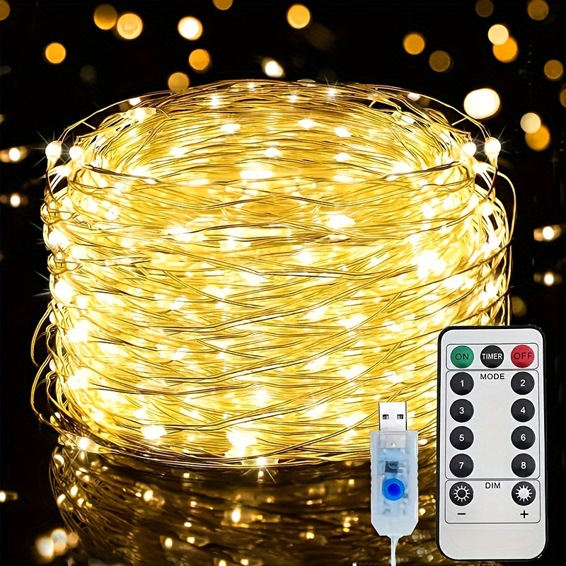 Dimmable USB String Lights Made of Copper Wire, Fairy Lights with Remote Control, Ideal Decor for Bedroom, Ceiling, Christmas: Warm White / 6-10W